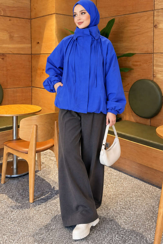 Giacca Bomber Blu Con Zip E Colletto Alto
