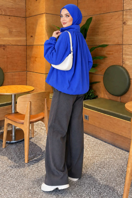 Giacca Bomber Blu Con Zip E Colletto Alto