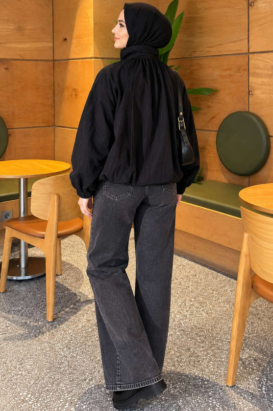 Giacca Bomber Nera Con Zip E Colletto Alto