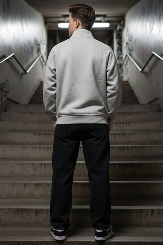 High Collar Zippered Men's Sweatshirt Gray