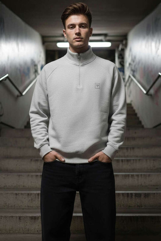 High Collar Zippered Men's Sweatshirt Gray