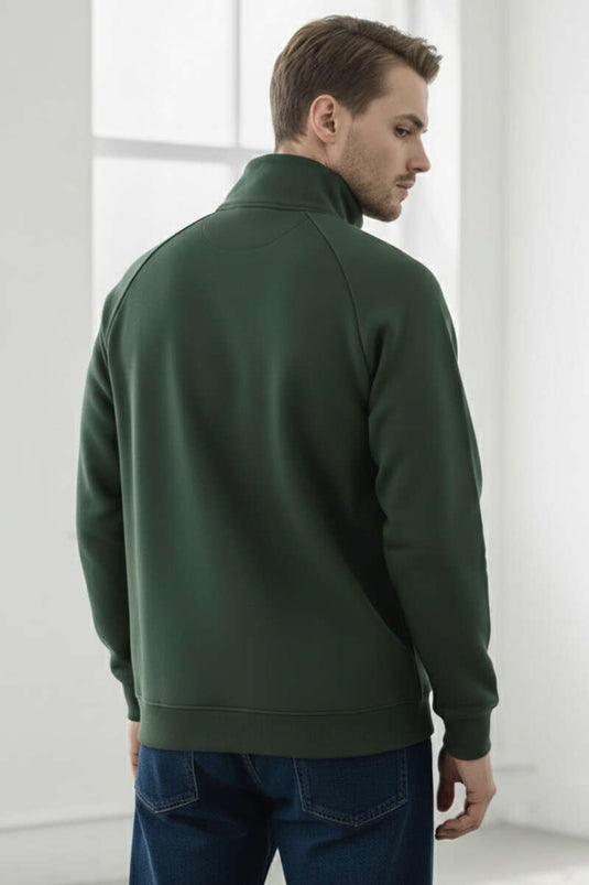 Dik Yaka Fermuarlı Erkek Sweatshirt Nefti