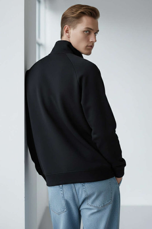 High Collar Zippered Men's Sweatshirt Black