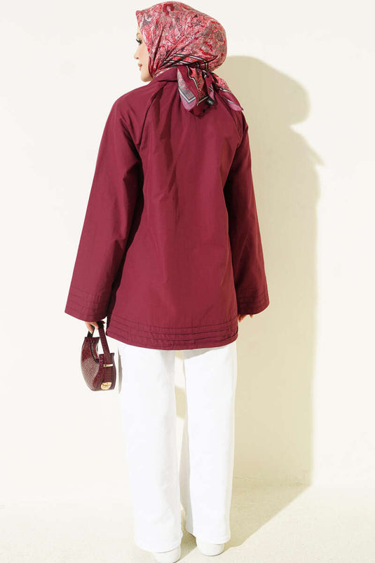 Cappotto Bordeaux Con Zip E Collo Alto