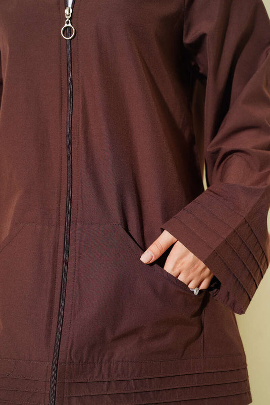 Cappotto Marrone Con Zip E Cappuccio