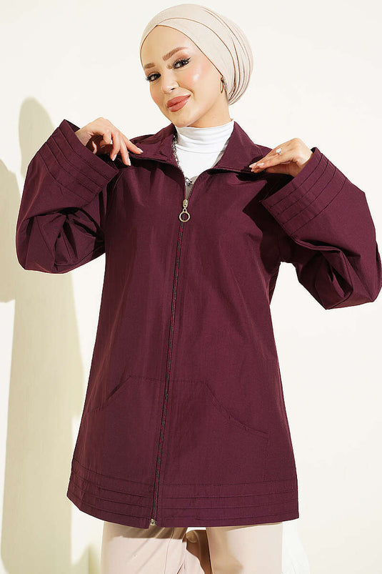 Cappotto Con Zip E Colletto Lungo In Malva