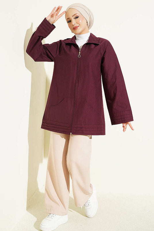 Cappotto Con Zip E Colletto Lungo In Malva