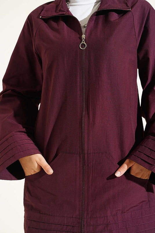 Cappotto Con Zip E Colletto Lungo In Malva