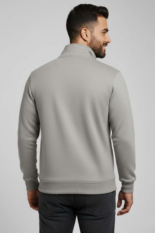 Dik Yaka Fermuarlı Süet Erkek Kazak Gri