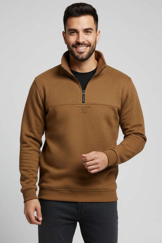 سترة رجالية من جلد الغزال بسحاب أمامي، بني