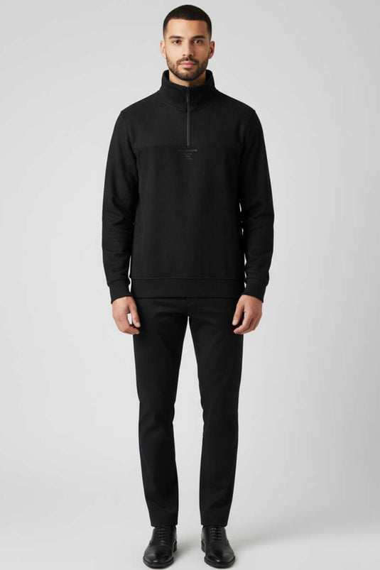 High-Neck Suede Men's Zip-Up Sweater, Black