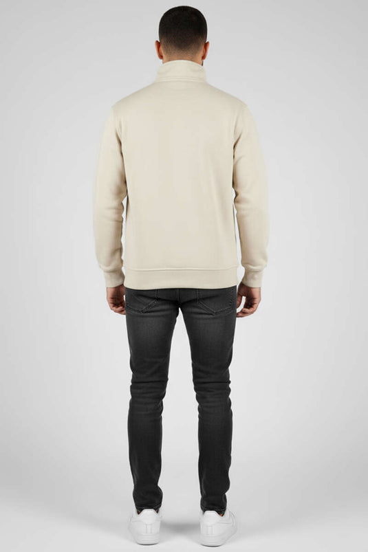 High-Neck Zip-Up Suede Men's Sweater in Stone