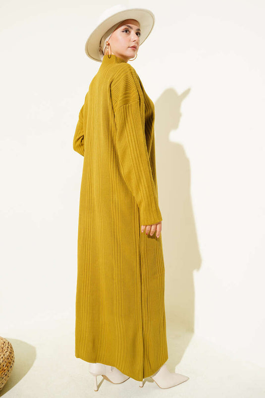 Robe En Maille Côtelée À Col Montant Vert Olive