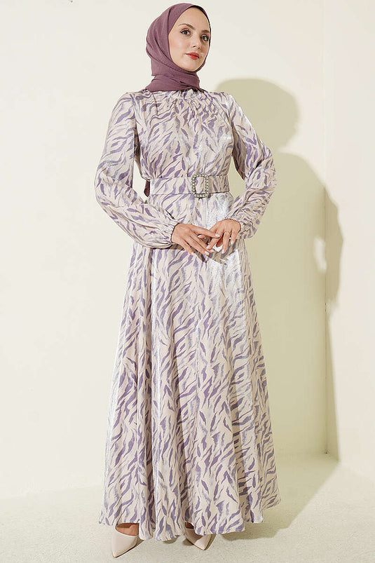 Langes Jacquard-Kleid In Flieder