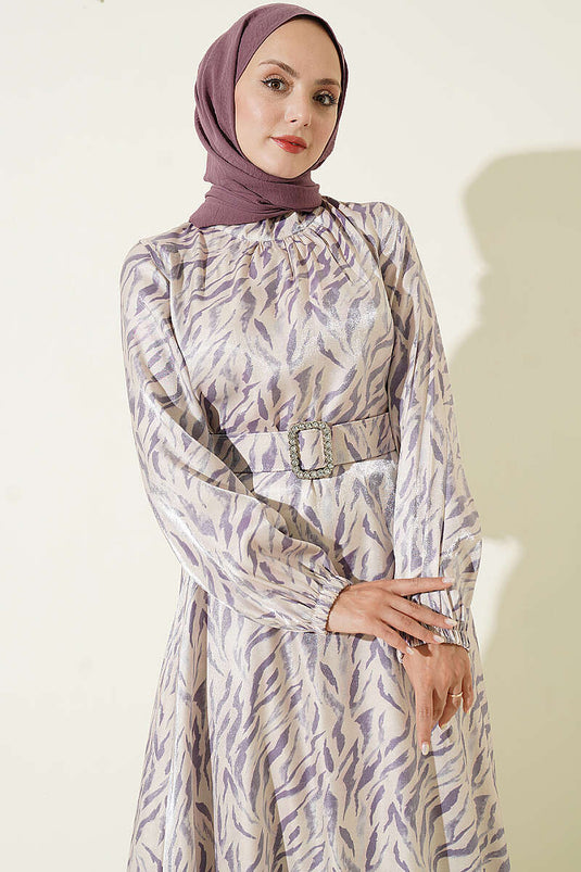 Langes Jacquard-Kleid In Flieder