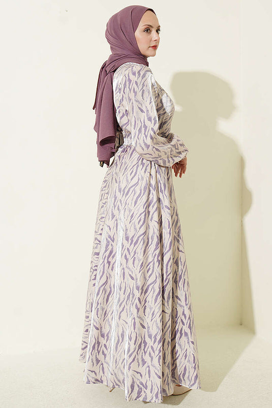 Langes Jacquard-Kleid In Flieder