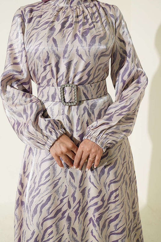Langes Jacquard-Kleid In Flieder