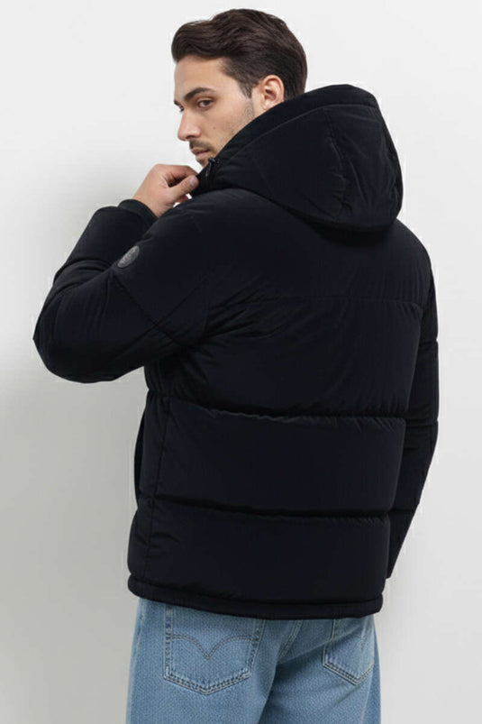 Giacca imbottita con cappuccio e collo alto nera
