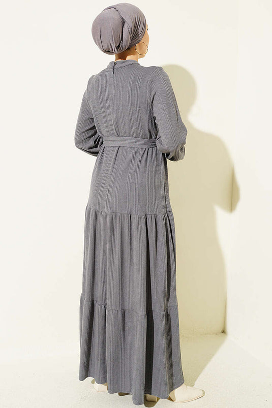 Robe En Maille À Motif Côtelé Gris
