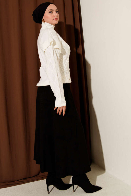 سترة محبوكة من الحجر بياقة واقفة بلون البيج