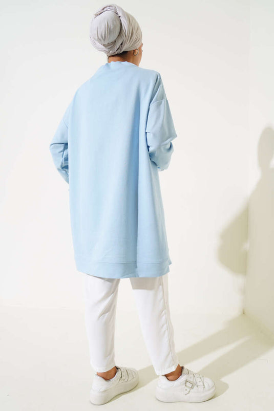 Dik Yaka Tunik Buz Mavisi