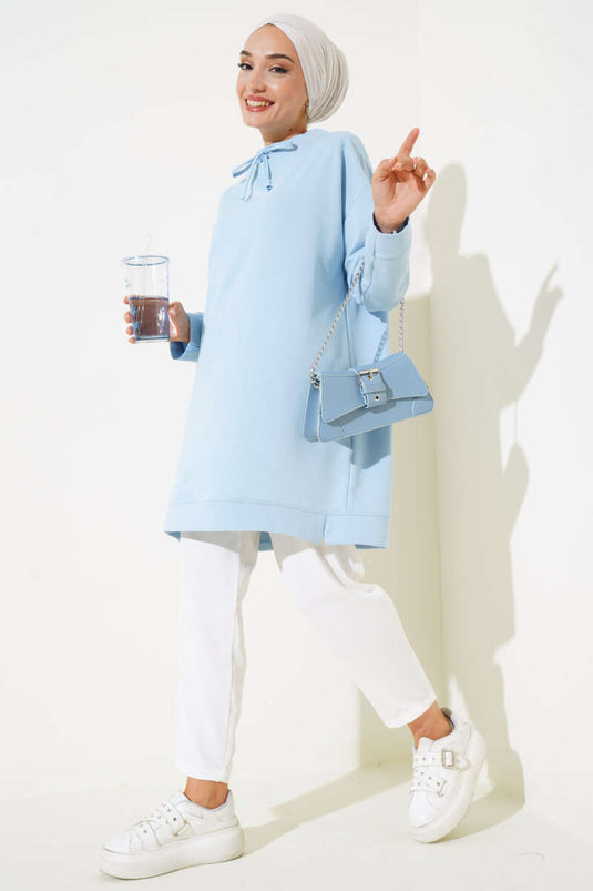 Dik Yaka Tunik Buz Mavisi
