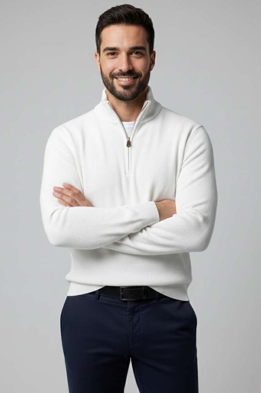 High Collar Half-Zip Men's Sweatshirt White