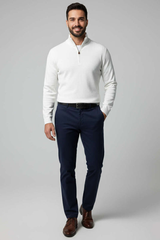 High Collar Half-Zip Men's Sweatshirt White