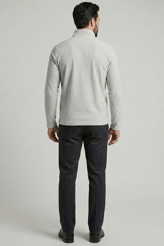 Felpa da uomo con collo alto e mezza cerniera grigia