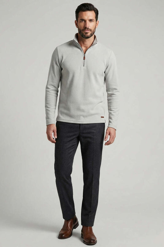 Felpa da uomo con collo alto e mezza cerniera grigia