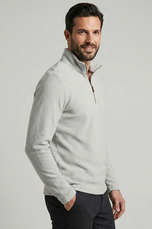 Felpa da uomo con collo alto e mezza cerniera grigia