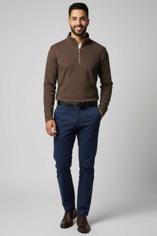Sweat-shirt homme à col montant avec demi-fermeture éclair Marron