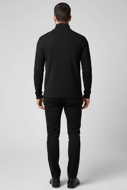 سويت شيرت رجالي برقبة عالية وسحاب نصفية أسود