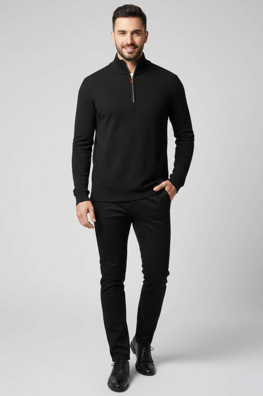 سويت شيرت رجالي برقبة عالية وسحاب نصفية أسود