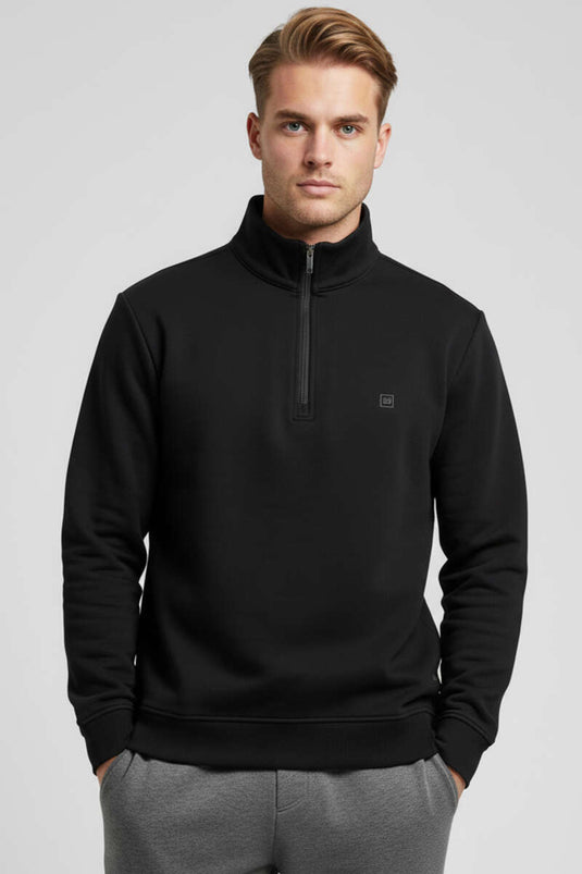 Sweat-shirt noir à col montant et demi-zip