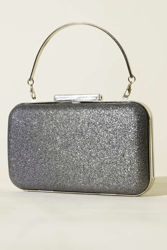 حقيبة سهرة مستطيلة بمقبض لون دخاني