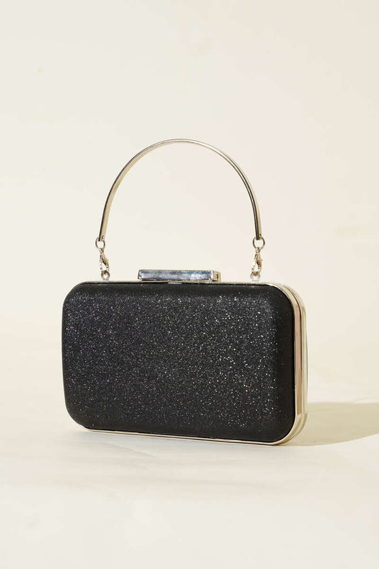 Rectangular Handle Evening Bag, Black