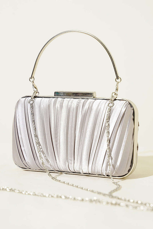 Sac de soirée plissé en satin gris avec poignées rectangulaires