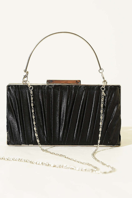 Sac de soirée plissé en satin rectangulaire noir