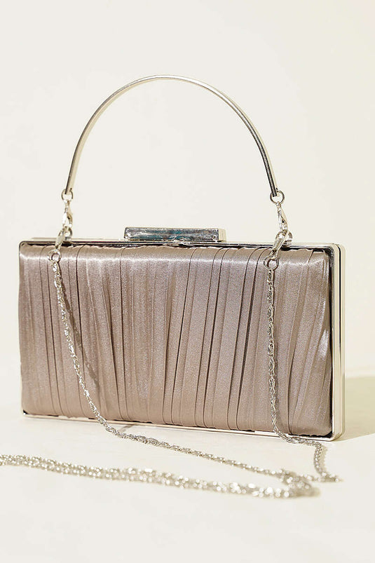 Sac de soirée plissé en satin rectangulaire couleur vison