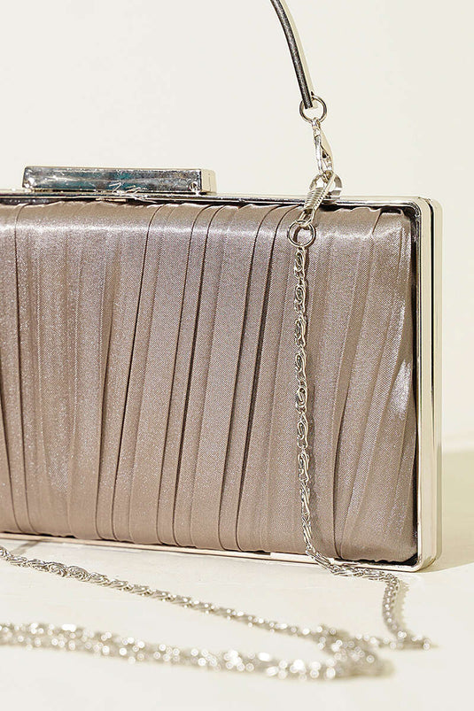 Sac de soirée plissé en satin rectangulaire couleur vison