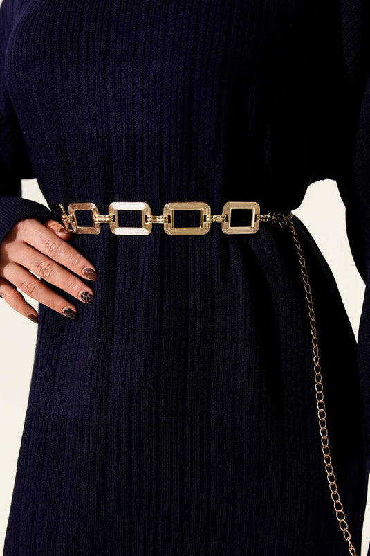 Ceinture chaîne dorée avec symbole rectangulaire