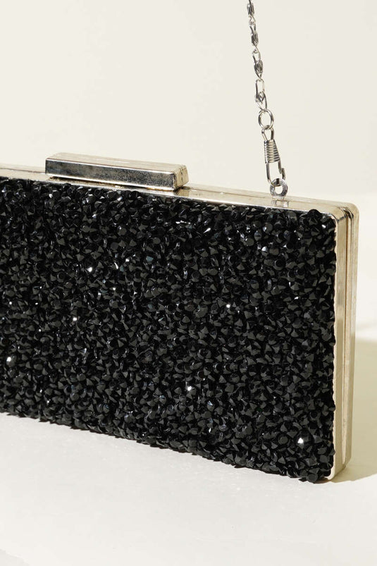 Rectangular Embellished Evening Bag, Black