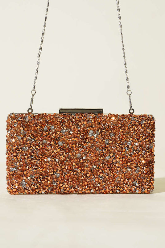 Rechthoekige Avondtas met Steen Koperkleurig