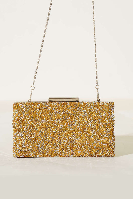 Sac de soirée rectangulaire jaune à pierres