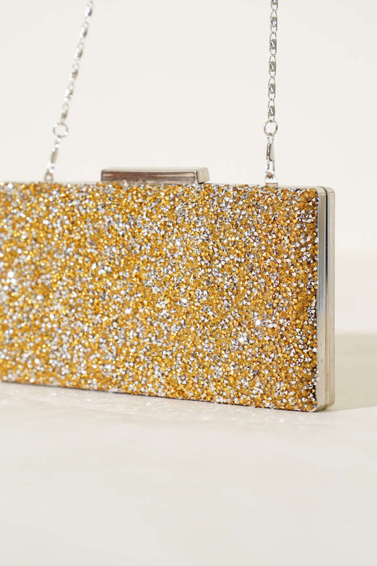 Sac de soirée rectangulaire jaune à pierres