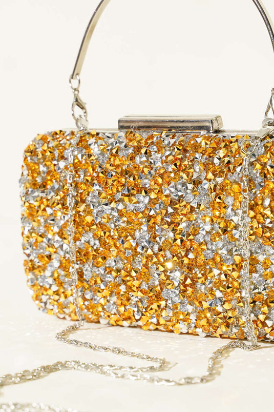 حقيبة فستان مستطيلة مزينة بمقابض، لون أصفر