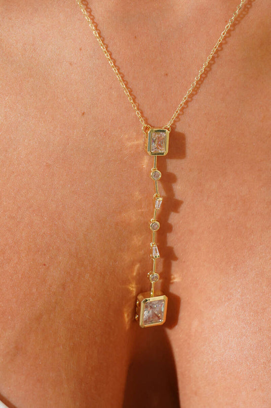 Rectangular Stone Y Pendant, Ecru