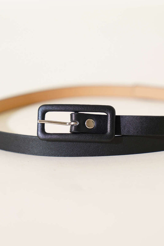 Black Thin Belt With Rectangle Buckle