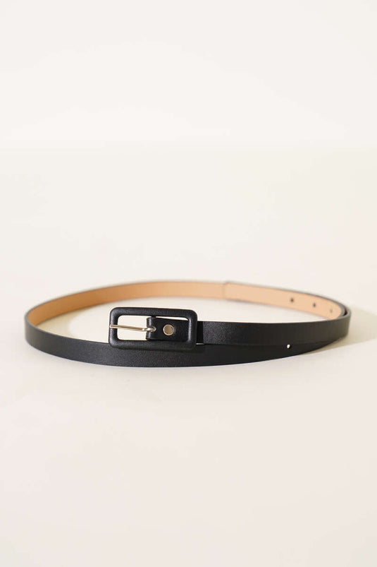 Black Thin Belt With Rectangle Buckle